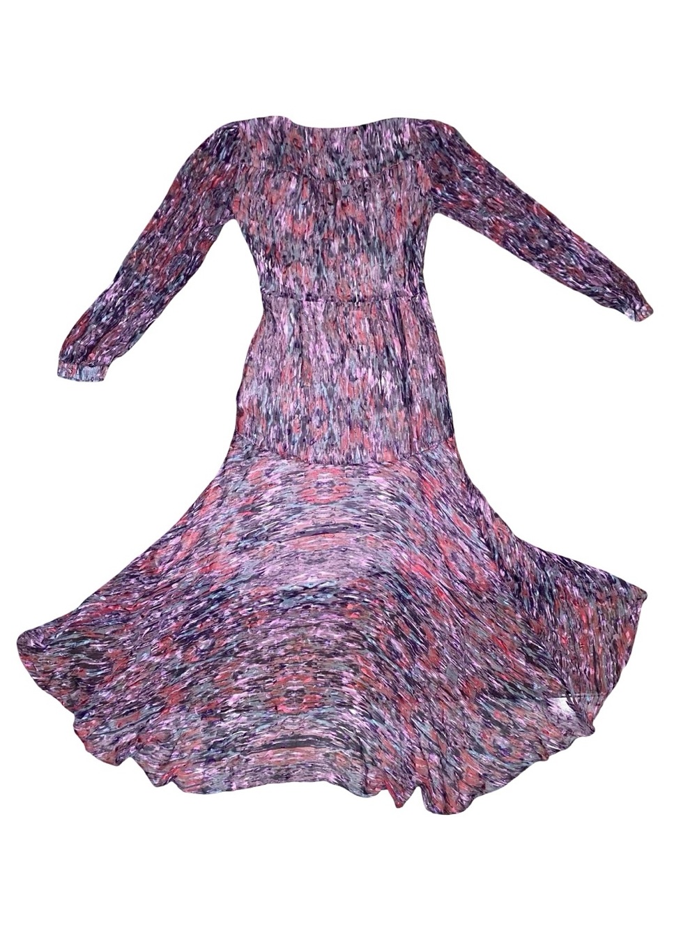 Parker 100% silk abstract Print  Ruched Midi Dress Long Sleeve High-Low Hem - Picture 3 of 13